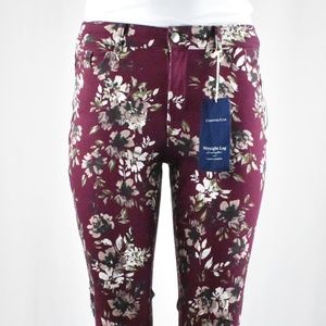 !!~ Plum Floral Print Straight Leg Denim Pants ~!!